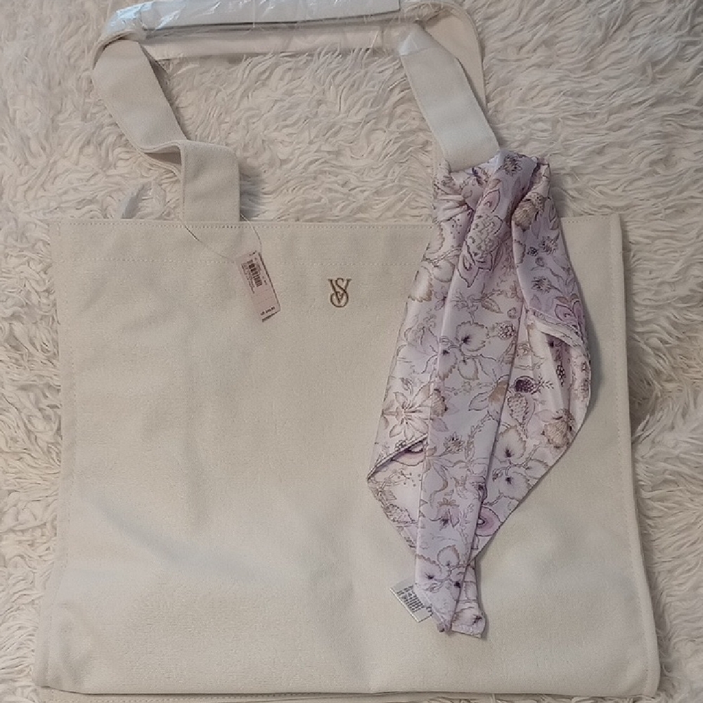 Victoria's Secret Cream Tote with Floral Scarf